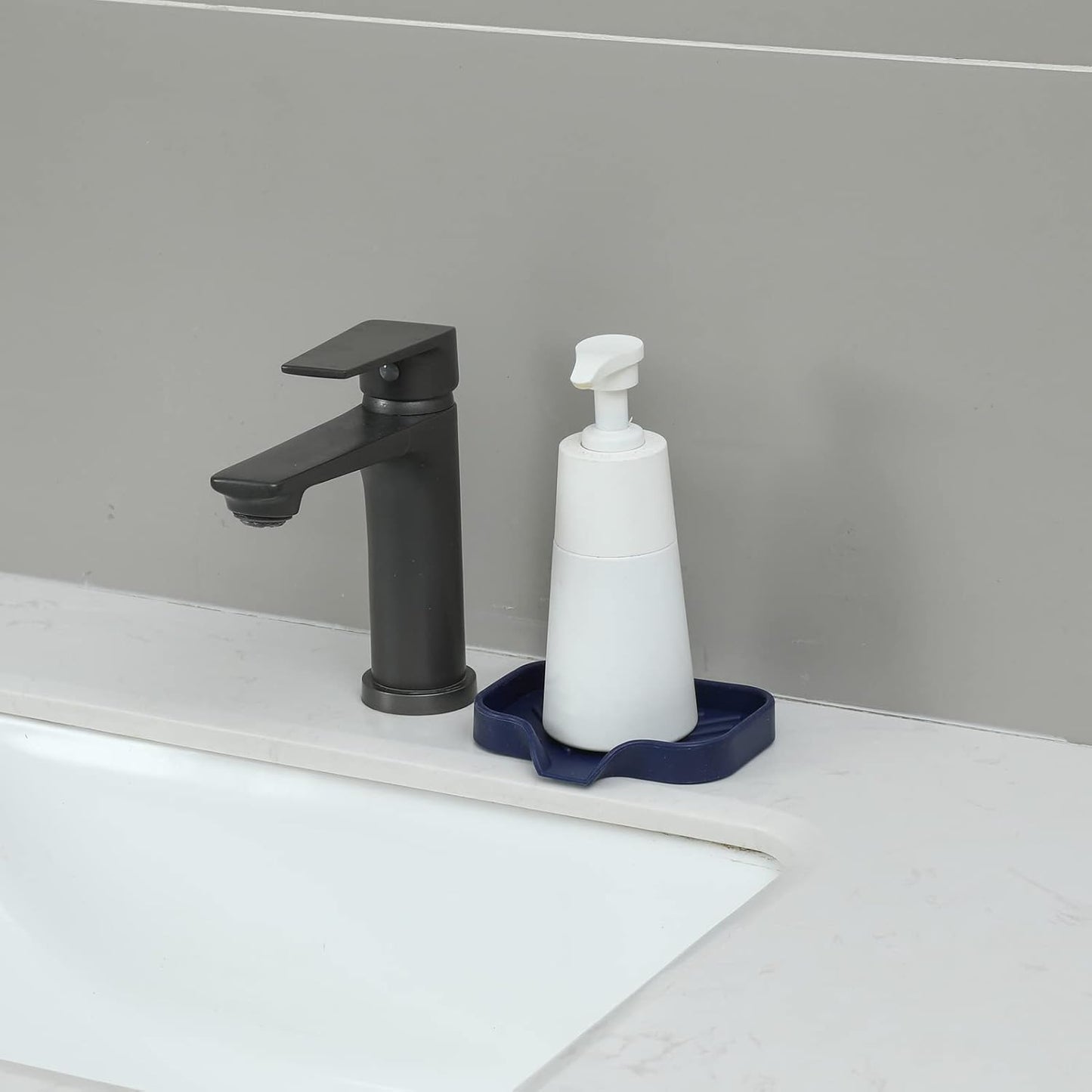 MicoYang Silicone Bathroom Soap Dishes with Drain Spout-Bathroom and Kitchen Sink Organizer,Sponge Holder,Dish Soap Tray,Perfect for Dispenser,Scrubber,Bottle,Cup on Sink or Counter-Black 4.9"×3.2"