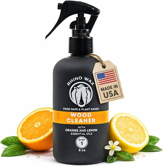 Rhino Wax Wood Cleaner Spray – Cutting Board & Butcher Block Cleaner – Natural Vinegar Citrus Wood Surface Cleaner for Kitchen Wood Countertops & Bamboo Boards – Made in USA – New Formula