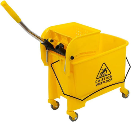Mop Bucket with Side Press Wringer on Wheels, 20 Quart Side Press Wringer Combo Mop and Bucket with Wringer Set, Commercial Mop Bucket on Wheels for Home Business Cleaning (Yellow)