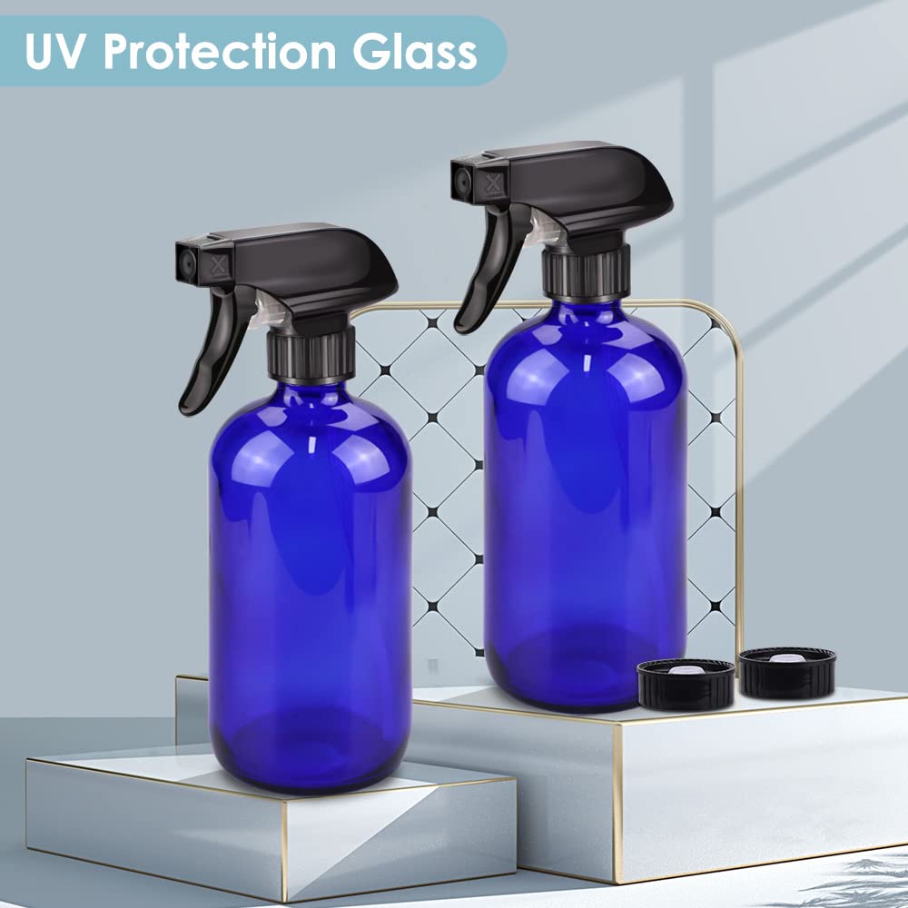 Bontip Glass Spray Bottle, Amber Glass Spray Bottle Set & Accessories Refillable for Plants Window Cleaners Aromatherapy Facial Hydration Watering Flowers Hair Care (2 Pack/16 oz) (Amber)