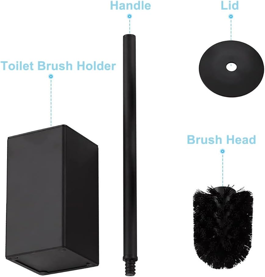 Toilet Brush and Holder Set Freestanding KWQKEM Modern Toilet Bowl Cleaners Brush and Holder with Lid 304 Stainless Steel (Brushed Gold)