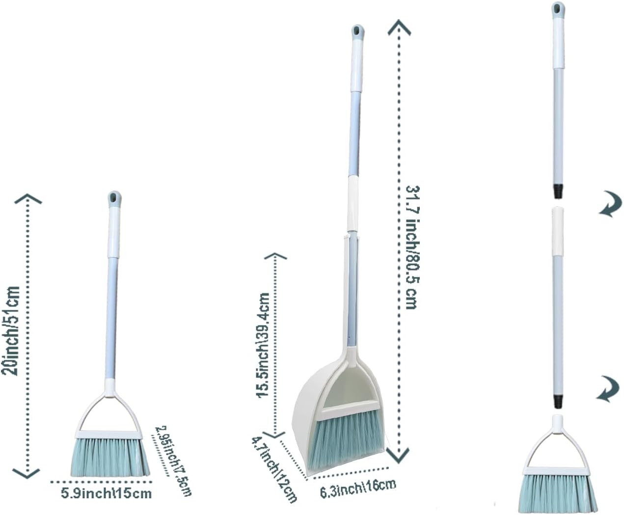 Mini Broom with Dustpan for Kids,Little Housekeeping Helper Set (Light Blue)