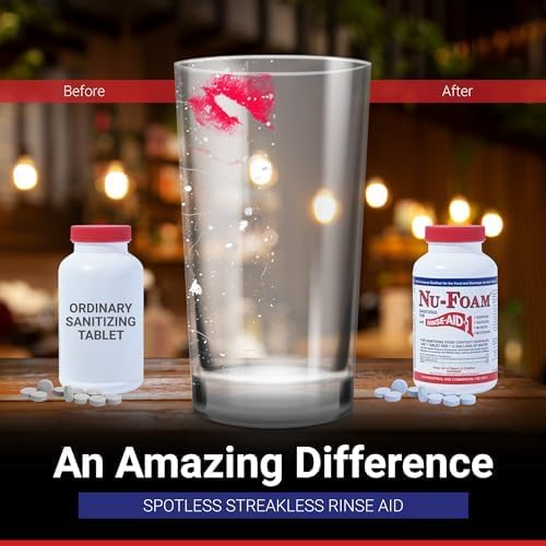 Nu-Foam Sanitizing Tablets for Bar Glassware – Superior Rinse Aid - Hand Washing Bar, Tavern, Brewery Supplies - Spotless Serving Glasses - 6 Jars 600 Tablets/ 3600 Quarts (6 Pack 600 Tablets)