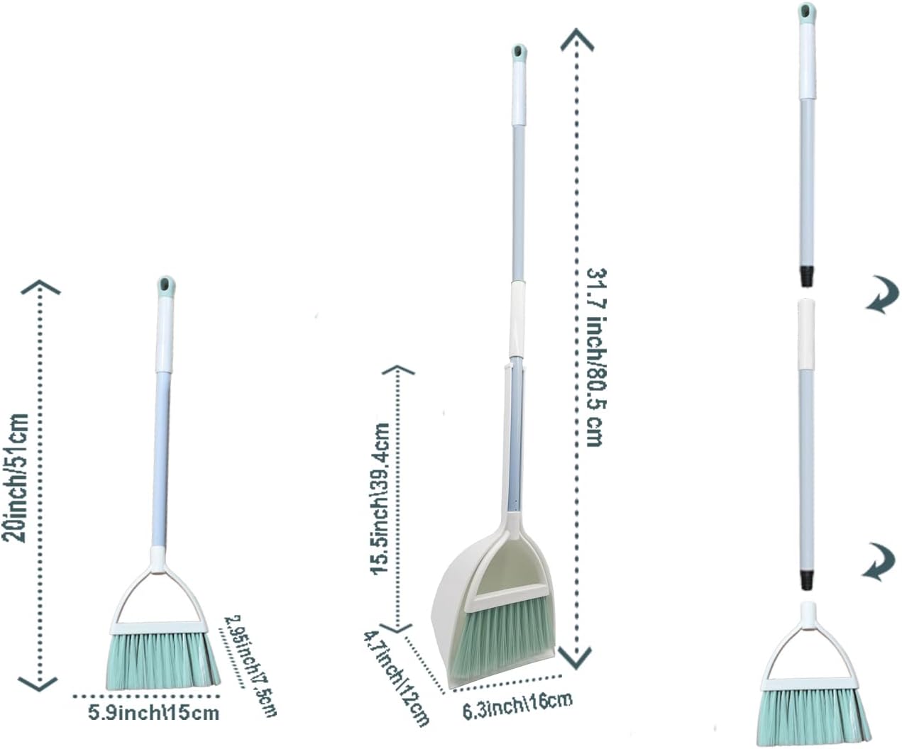Mini Broom with Dustpan for Kids,Little Housekeeping Helper Set (Light Blue)