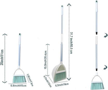 Mini Broom with Dustpan for Kids,Little Housekeeping Helper Set (Light Blue)