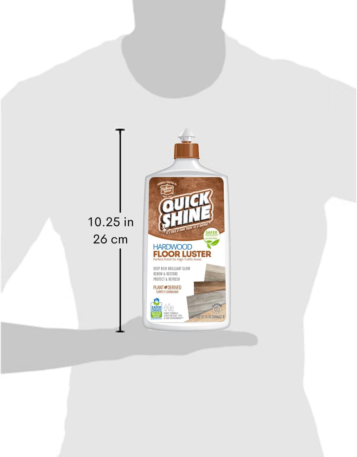 Quick Shine Hardwood Floor Luster-Polish 64oz | Plant-Derived w/Carnauba | Safer Choice, No PFAS, pH Neutral | Ready to Use Formula w/Anti-Slip Technology | Simply Squirt & Spread | Made in USA