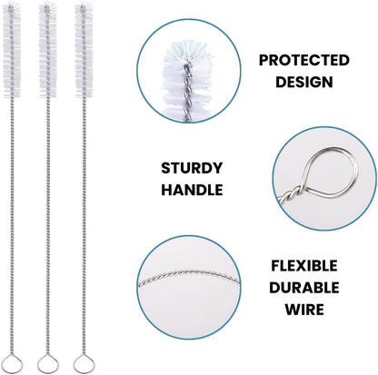 Strong 'n Flex Nylon Straw Cleaner Brushes – Fan-Shaped End for Tight Spaces, Ideal for Reusable Straws, Water Bottles, Sippy Cups & Pipes – Includes Zippered Pouch – 8" Long – Set of 8