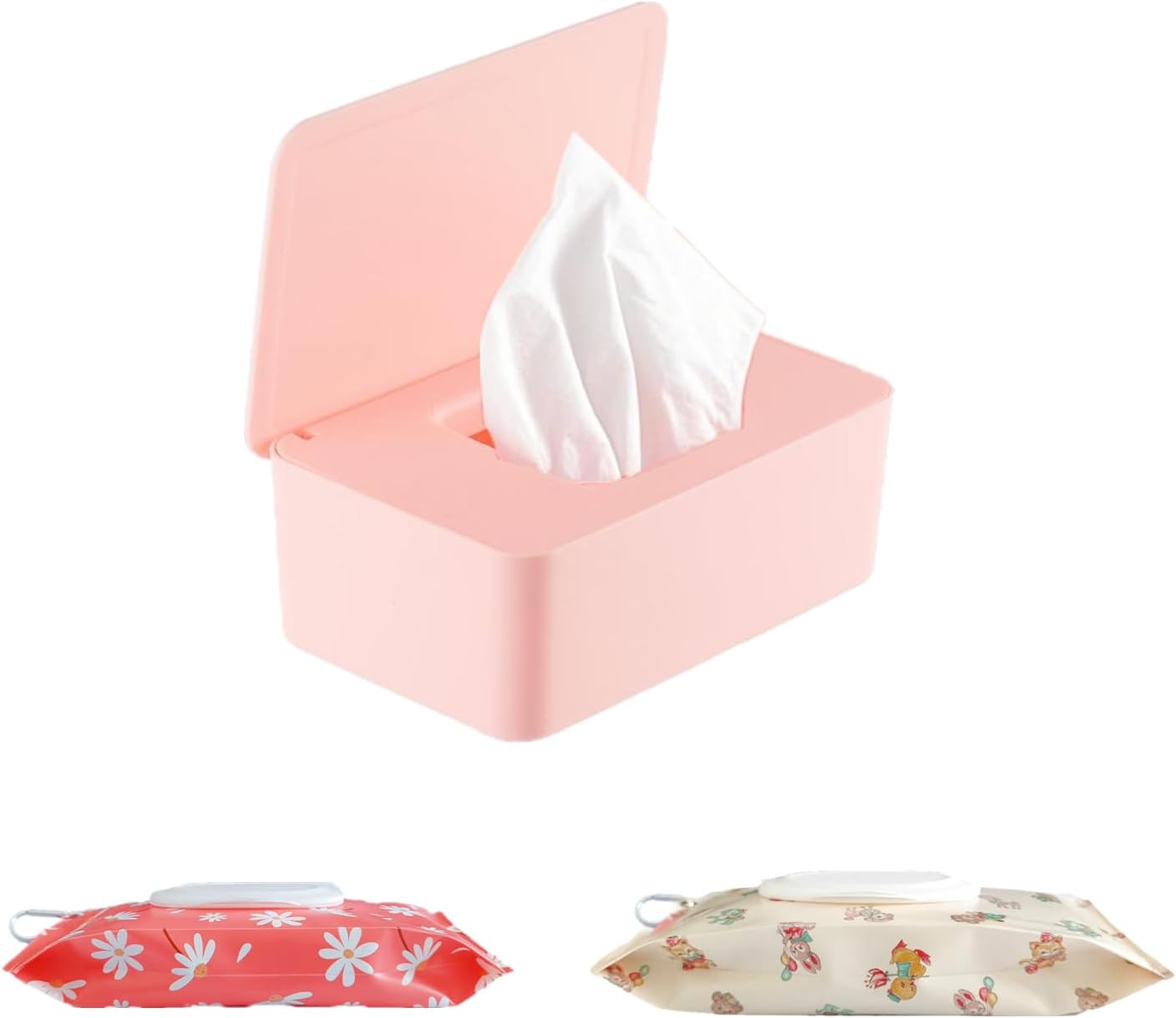 Wipe Dispenser White,Reusable Flushable Wipe Holder Set with 2Pcs Refillable Portable Wipe Bag for Baby Adult Bathroom,Wipe Container with Lids Keeps Wipes Fresh,Baby Shower New Mom Gifts