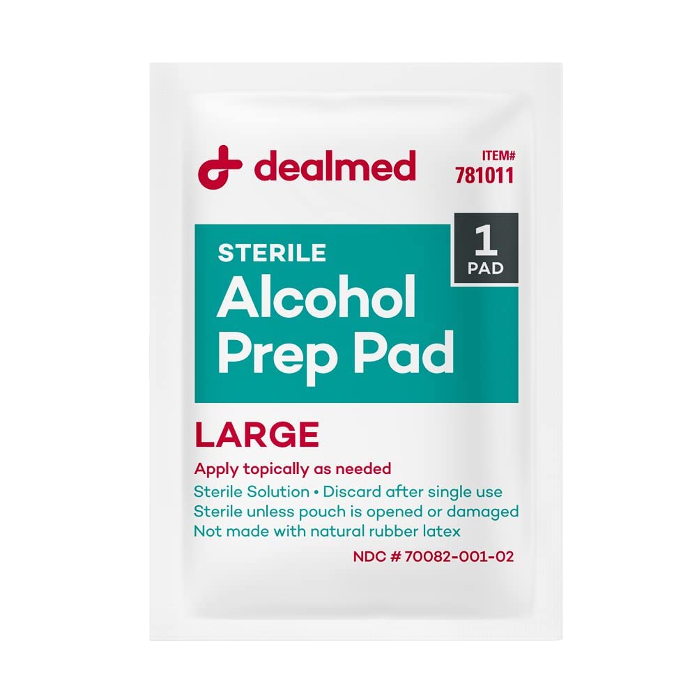 Dealmed 200 Sterile Alcohol Prep Pads Isopropyl Wipes Individually Wrapped Medium Square, 2-Ply for Cuts Scrapes and General Cleansing