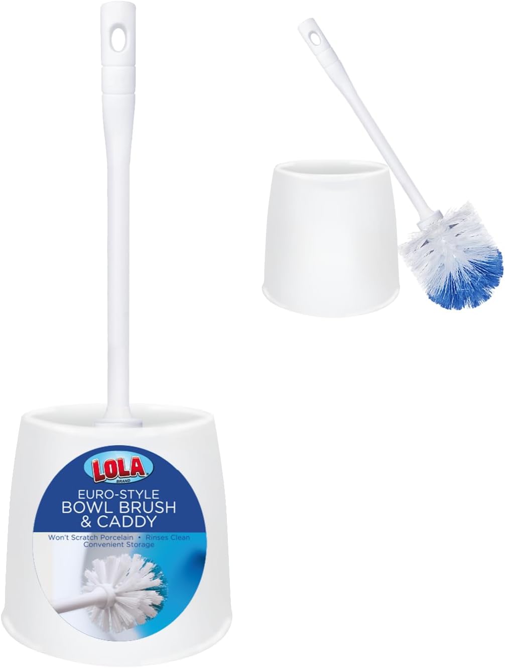 Toilet Brush and Holder Set, By LOLA, 2 Pack, Classic Version, Durable Bristles for Deep Cleaning, w/Compact Space Saving Storage Holder