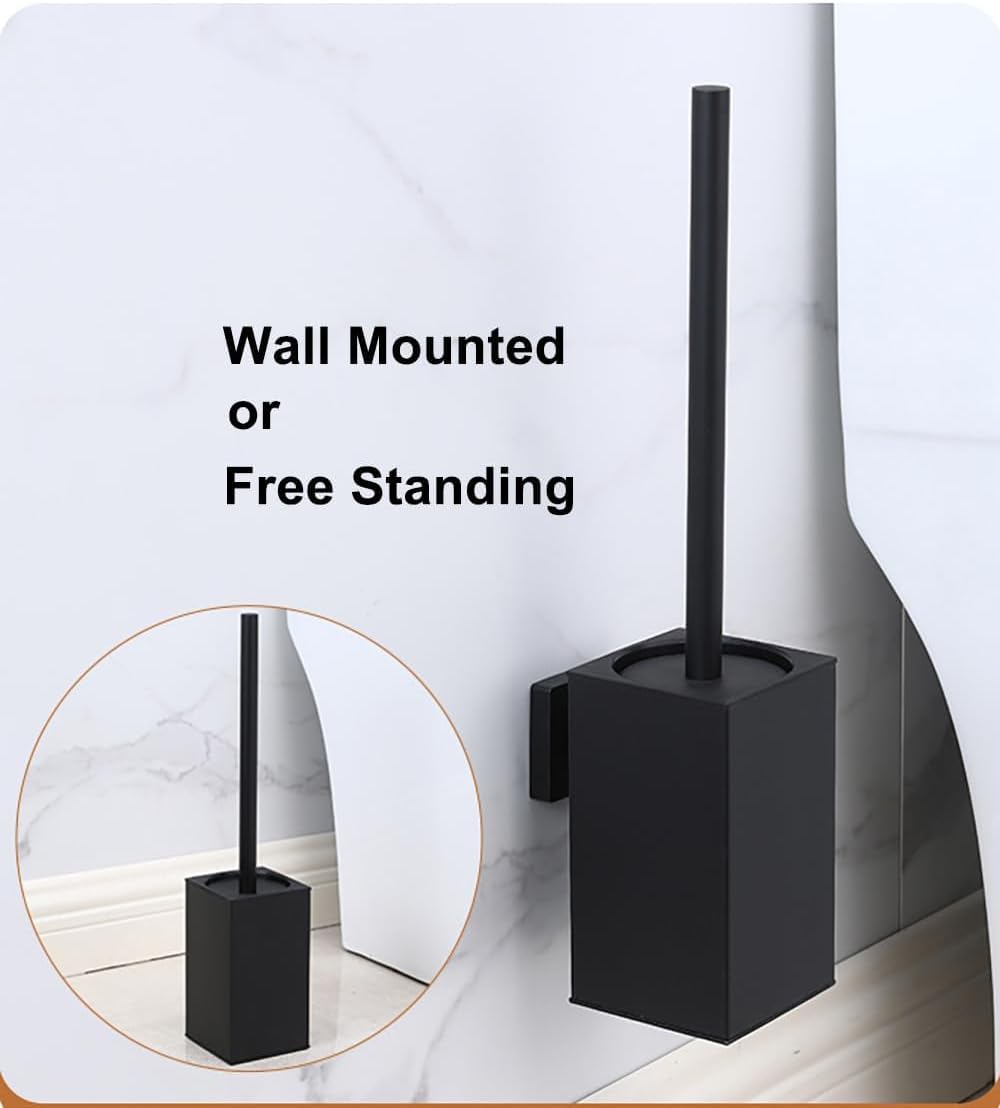 Toilet Brush and Holder Set Freestanding KWQKEM Modern Toilet Bowl Cleaners Brush and Holder with Lid 304 Stainless Steel (Brushed Gold)
