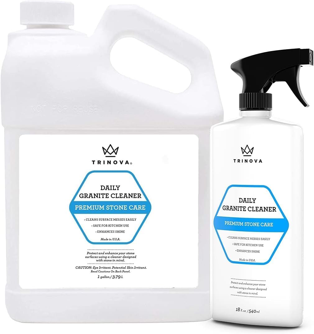 TriNova Granite Cleaner & Polish for Daily Use - Made in USA, Enhances Shine, Streak-Less - for Counter-Tops, Marble, Stone, Bathroom Tile Kitchen, & Islands - 18 fl oz