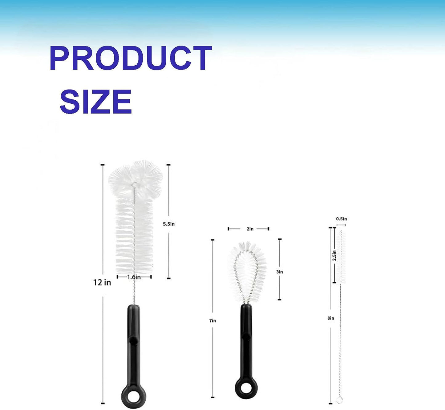 3 Pack Bottle Cleaning Brush Set -12 Inch Long Bottle Brush, Straw Cleaner, and Lid Brush, Suitable for Baby Bottles, Travel Mugs, Decanters, Narrow Neck Containers