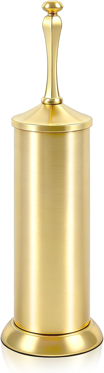 Bronze Toilet Brush and Holder，Extra Long Handled Toilet Brush for Bathroom，Stainless Steel Heavy Duty Toilet Bowl Brush,Deep Cleaning Modern Toilet Cleaner Brush -Space Saving, Covered Brush, Durable
