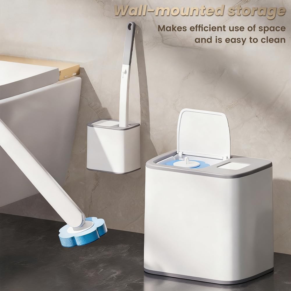 HomeBeyond Disposable Toilet Brush, Toilet Cleaning System with 24pcs Refills Brush, Extended Handle Bowl for Hygienic Bathroom Maintenance, Bathtub