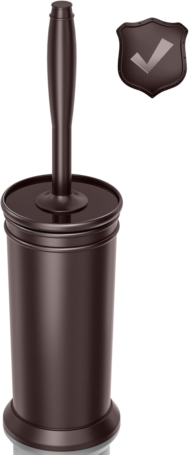 Toilet Brush, Aluminum Alloy Toilet Brush and Holder Set with Long Handle Durable Bristles Toilet Bowl Brush and Covered Holder for Toilet Scrubber for Bathroom Cleaning (2Pcs Dark Brown)