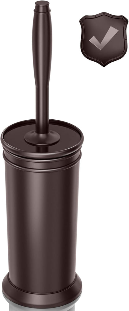 Toilet Brush, Aluminum Alloy Toilet Brush and Holder Set with Long Handle Durable Bristles Toilet Bowl Brush and Covered Holder for Toilet Scrubber for Bathroom Cleaning (2Pcs Dark Brown)