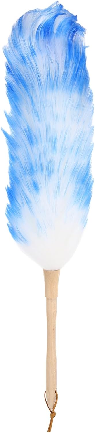 uxcell Wool Duster, 14.2" Natural Feather Cleaner Household Cleaning Duster with Solid Wooden Handle for Cleaning Fans Window Blinds Shelves Furniture, Pink