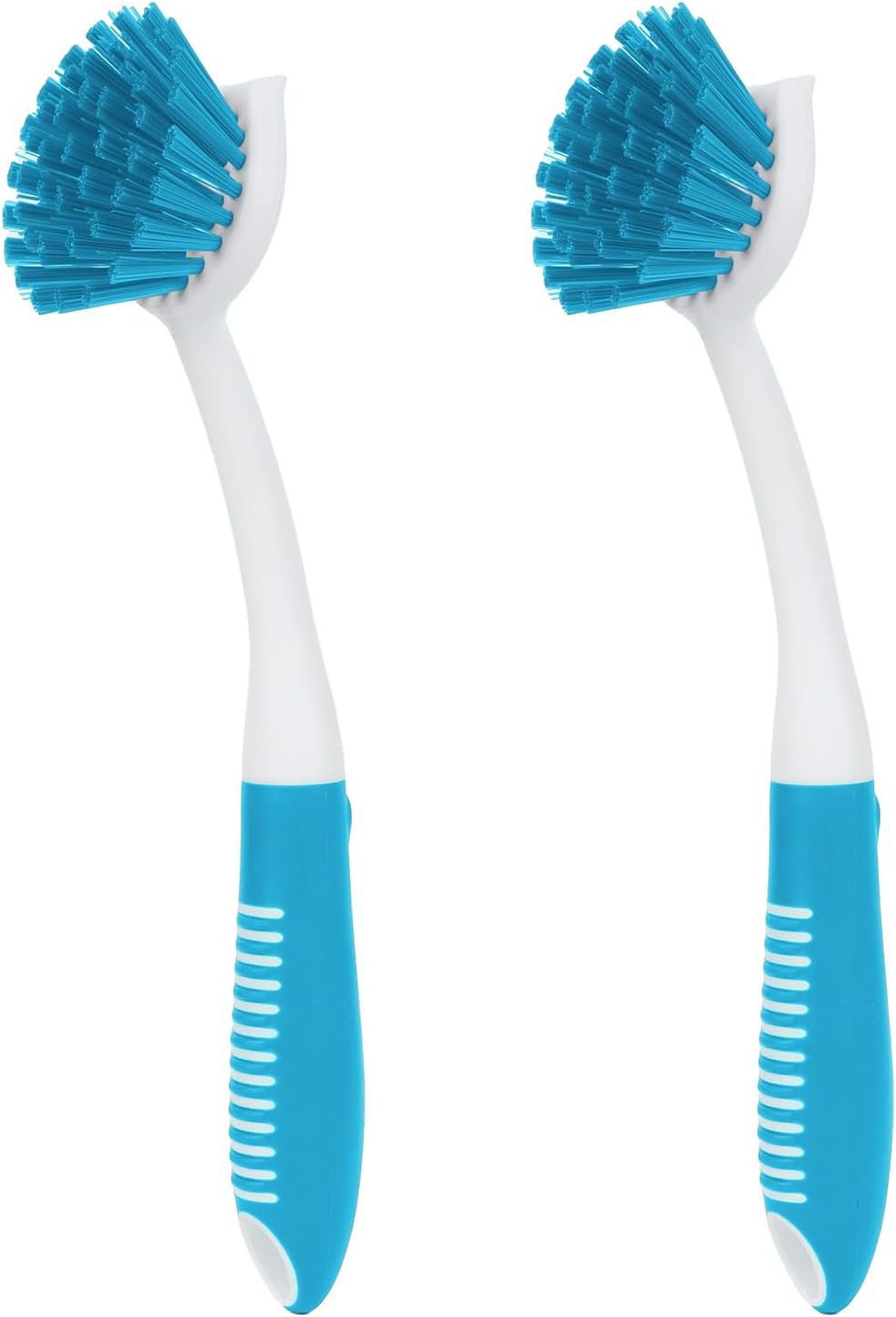 Dish Brush with Handle, 2 Pack Scrub Brushes with Built-in Scraper for Cleaning Kitchen, Pots, Pans and Sink, Scrubber Washing Tools, Green