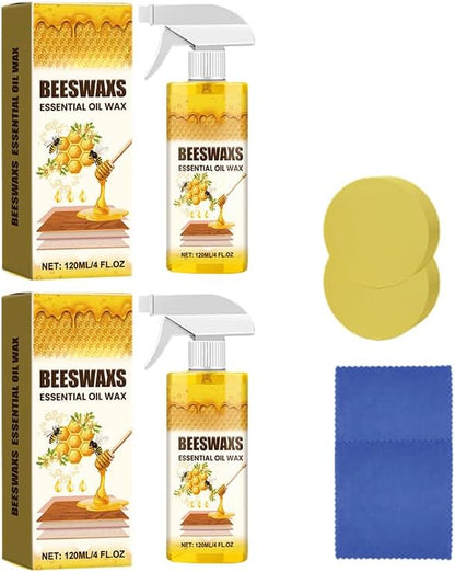 Beeswax Spray for Wood, Bees Wax Furniture Polish and Cleaner with Sponge and Towel, Natural Beeswax Cleaner for Furniture Floors Cabinets, Wood Care for Shine and Protection (4oz 1pc)