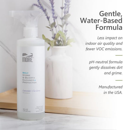 MORE Stone & Quartz Cleaner + Protector - Water-Based Surface Spray - Granite, Quartz & Marble Cleaner - For Kitchen & Bathroom Countertops & Floors - Peppermint-Thyme Essential Oil - Pint (16oz)