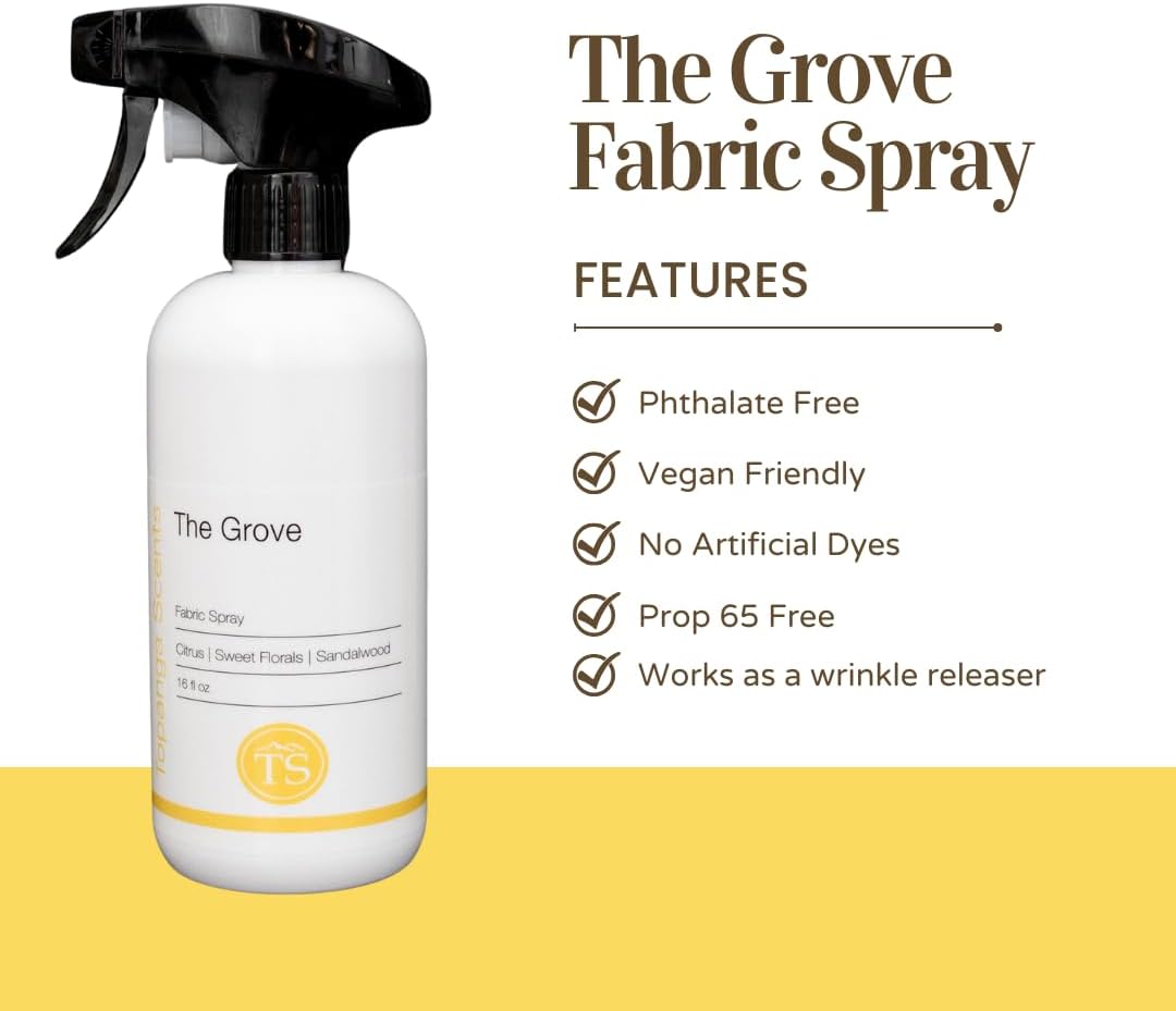 Topanga Scents The Grove Fabric Spray – 16 fl oz | Citrus, Sweet Florals & Sandalwood | Vegan, Phthalate‑Free