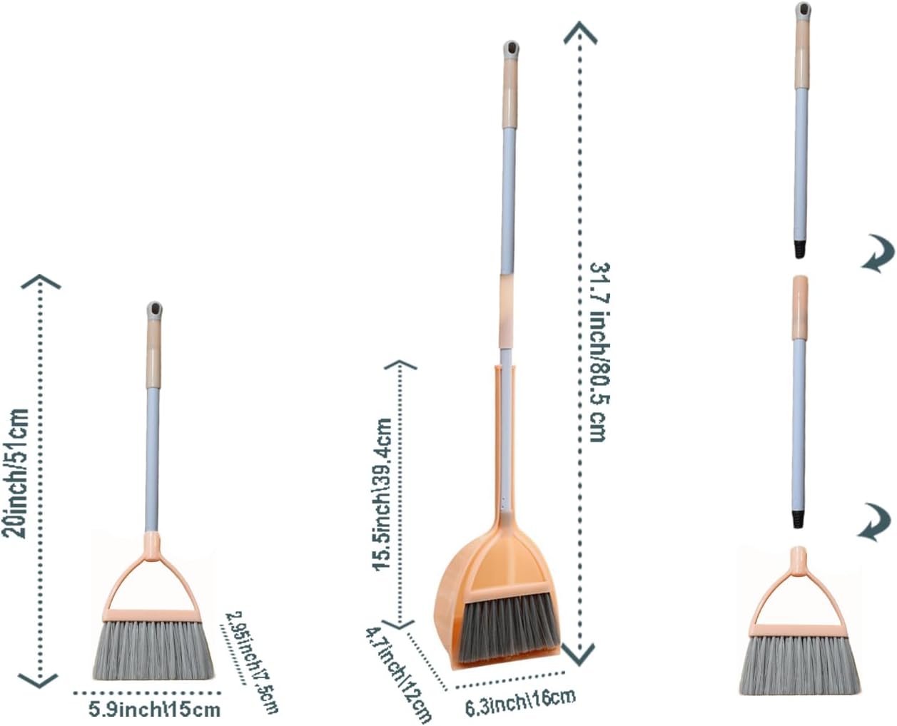Mini Broom with Dustpan for Kids,Little Housekeeping Helper Set (Light Blue)