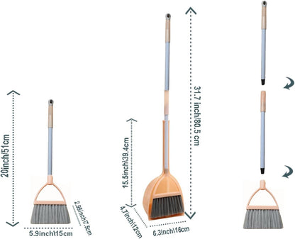 Mini Broom with Dustpan for Kids,Little Housekeeping Helper Set (Light Blue)