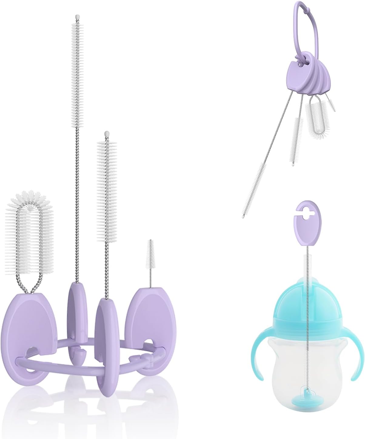 Straw Brush Set, 4 Piece Cleaner Kit with Standable Key Ring for Reusable Straws, Tumblers & Water Bottles – Designed for Kids & Adults, Purple
