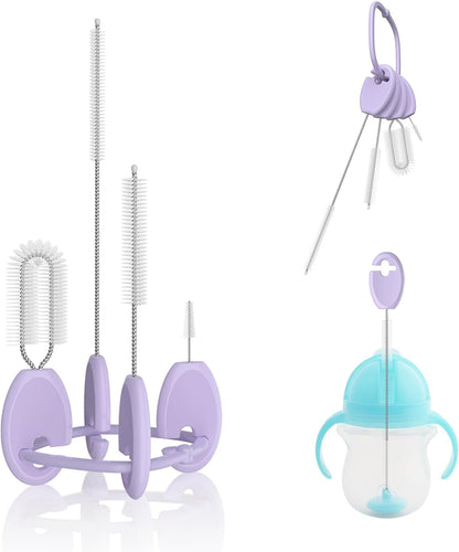 Straw Brush Set, 4 Piece Cleaner Kit with Standable Key Ring for Reusable Straws, Tumblers & Water Bottles – Designed for Kids & Adults, Purple