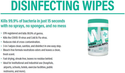WIPESPLUS Disinfecting Surface Wipes Canister Bleach Free with Lemon Scent for Home and Business, 450 Count, (6 Packs of 75)
