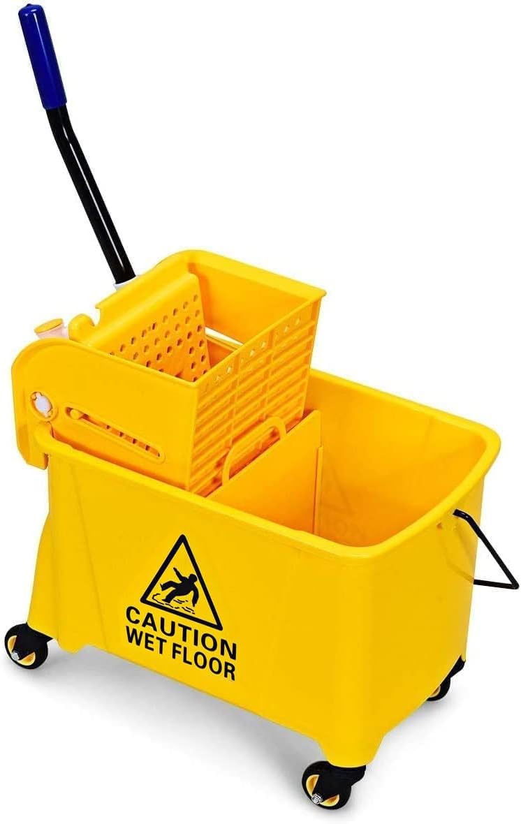 Commercial Mop Bucket on Wheels, Portable Mop Bucket with Side Press Wringer & Handle, Ideal for Household, Industrial Floor Cleaning, 21 Quar