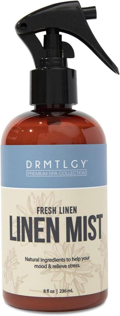 DRMTLGY Natural Lavender Linen Mist and Room Spray. Pure Lavender Essential Oil and Chamomile Pillow Spray, and Fabric Aromatherapy Spray, 8 oz