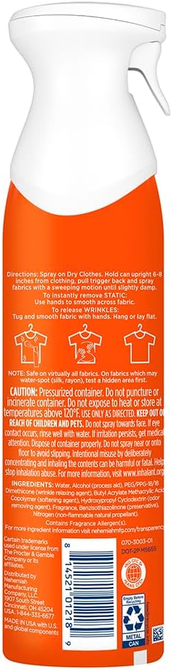 Bounce Anti Static Spray, 3 in 1 Instant Anti Static Spray & Instant Wrinkle Release, Odor Eliminator and Fabric Refresher Spray (9.7 Fl Oz, Pack of 1)