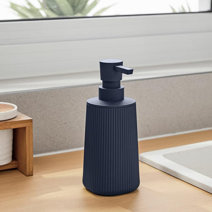 Small Soap Dispenser for Bathroom and Kitchen, Modern Farmhouse Striped Style Plastic Hand Soap Dish Soap Dispenser with Pump Matte Black