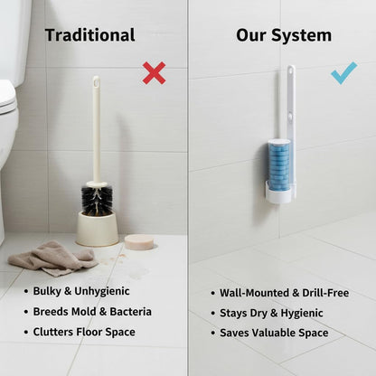 Disposable Toilet Brush for Bathroom Cleaning, Toilet Brush and Holder Set, Deep Cleaning Toilet Bowl Cleaner with Replaceable Heads, Hygienic Storage Design (White -Full Set with 24 Refills)