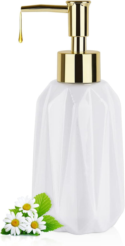 Natheeph Dish Soap Dispenser, Hand Soap Dispenser Ceramic Bottle, Refillable Liquid Great for Kitchen Dish Soap, Hand Soap, Essential Oil & Lotion (Bright White)