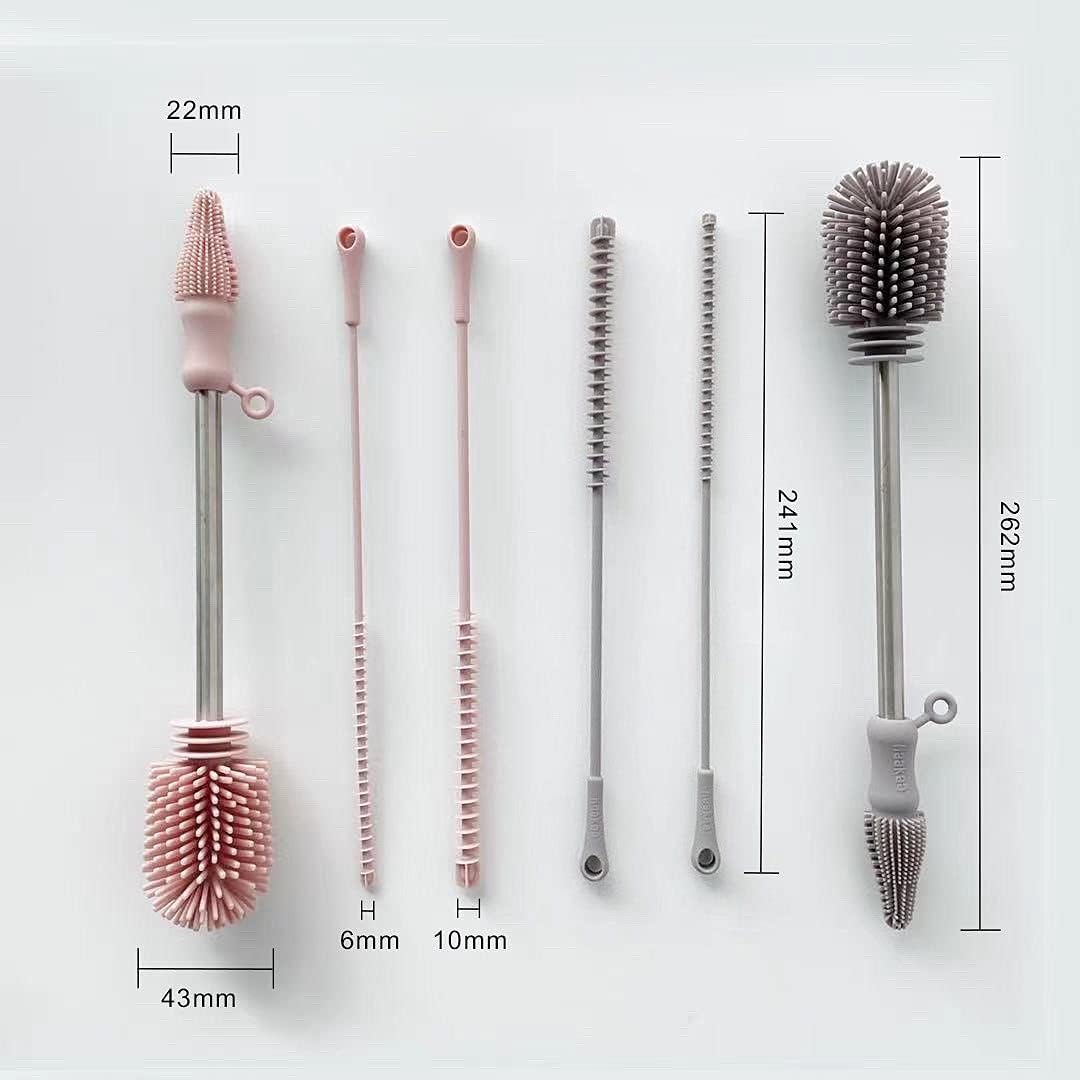 Haakaa Silicone Cleaning Brush Kit – Household Cleaning Brushes for Bottles and Crevices – Food-Grade Silicone: Dishwasher Safe (Brush-Blush)