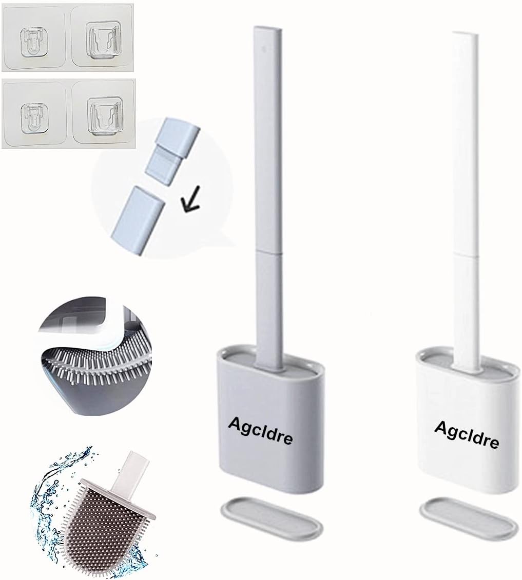 Toilet Brush with Holder Silicone Toilet Brush and Cleaning Brush for Household Bathroom Toliet Brush Set (White)