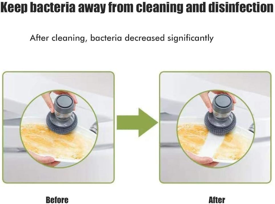 Steel/PET Dish Scrubber, Soap Dispensing Palm Brush, Non-Scratch PET Brush with Soap Dispenser Set, Scouring Pad Pot Scrubber Metal Sponge Household Kitchen Cleaning Brush
