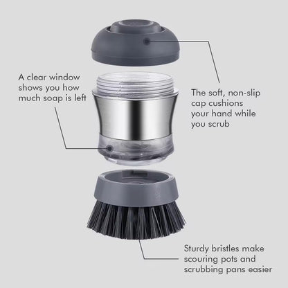 Stainless Steel Kitchen Soap Dispensing Dish Scrubber - Palm Brush for House Cleaning - Durable and Efficient Cleaning Tool (Pack of 1)