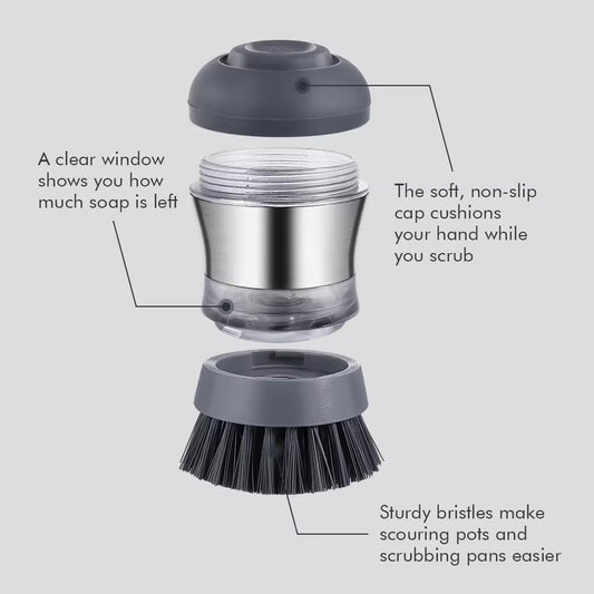 Stainless Steel Kitchen Soap Dispensing Dish Scrubber - Palm Brush for House Cleaning - Durable and Efficient Cleaning Tool (Pack of 1)