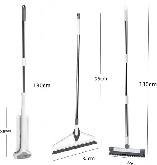 Microfiber Mop Bucket Set, Flat Mop with Bucket, Floor Brush & Glass Squeegee Included, Wet Dry Cleaning System with 6 Washable Pads (1 Mop+6 Microfiber Pads+1 Bucket+1 Floor Brush+1 Glass Wiper)