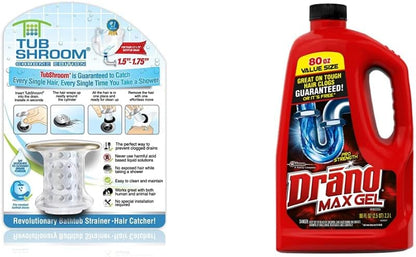 TubShroom Tub Drain Hair Catcher, Chrome & Drano Max Gel Drain Clog Remover and Cleaner for Shower or Sink Drains, Unclogs and Removes Hair, Soap Scum, Blockages, 80 oz