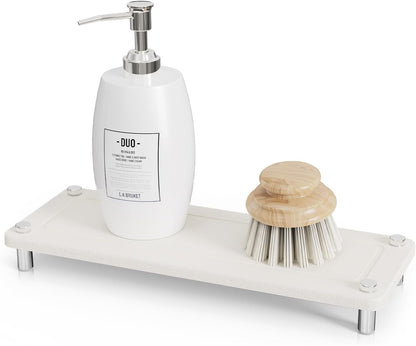 Kitchen Sink Caddy Water Absorbing Stone Tray For Sink, Diatomite Bathroom Countertop Tray Organizer, Faucet Stone Drying Mat Coaster Soap Dish Sponge Dispenser Holder (Grey)
