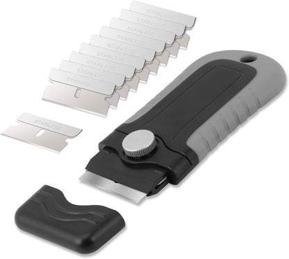 Gomake Razor Blade Scraper Tool with Blade Storage Container, Glass Cooktop Stove Scraper with 10PCS Stainless Steel Blades for Glass Clean,Paint,Old Label,Decal Sticker,Adhesive Remover