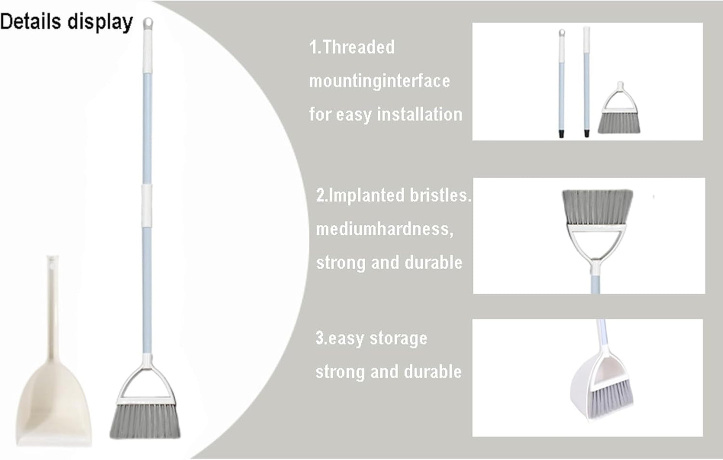 Mini Broom with Dustpan for Kids,Little Housekeeping Helper Set (Light Blue)