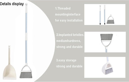 Mini Broom with Dustpan for Kids,Little Housekeeping Helper Set (Light Blue)