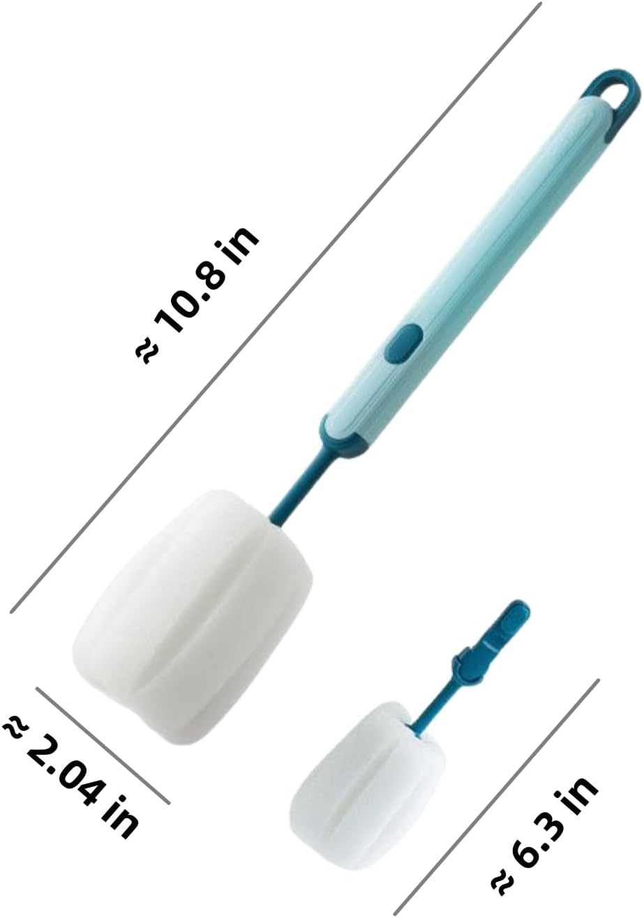 Bottle Brush Long Handle Cup Cleaner Brush Sponge Bottle Scrubber Detachable Handle Portable Sponge Cleaning Brush for Cups Wine Glasses Water Bottles Baby Bottles and Vacuum Flasks(3 PCS)