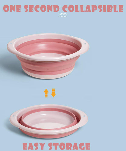 3-Pack Collapsible Wash Basin Set, Baby Kids Wash Basin Dish Tub for Travel Home, 3 Different Sizes Set Space Saving Pink Big Volume